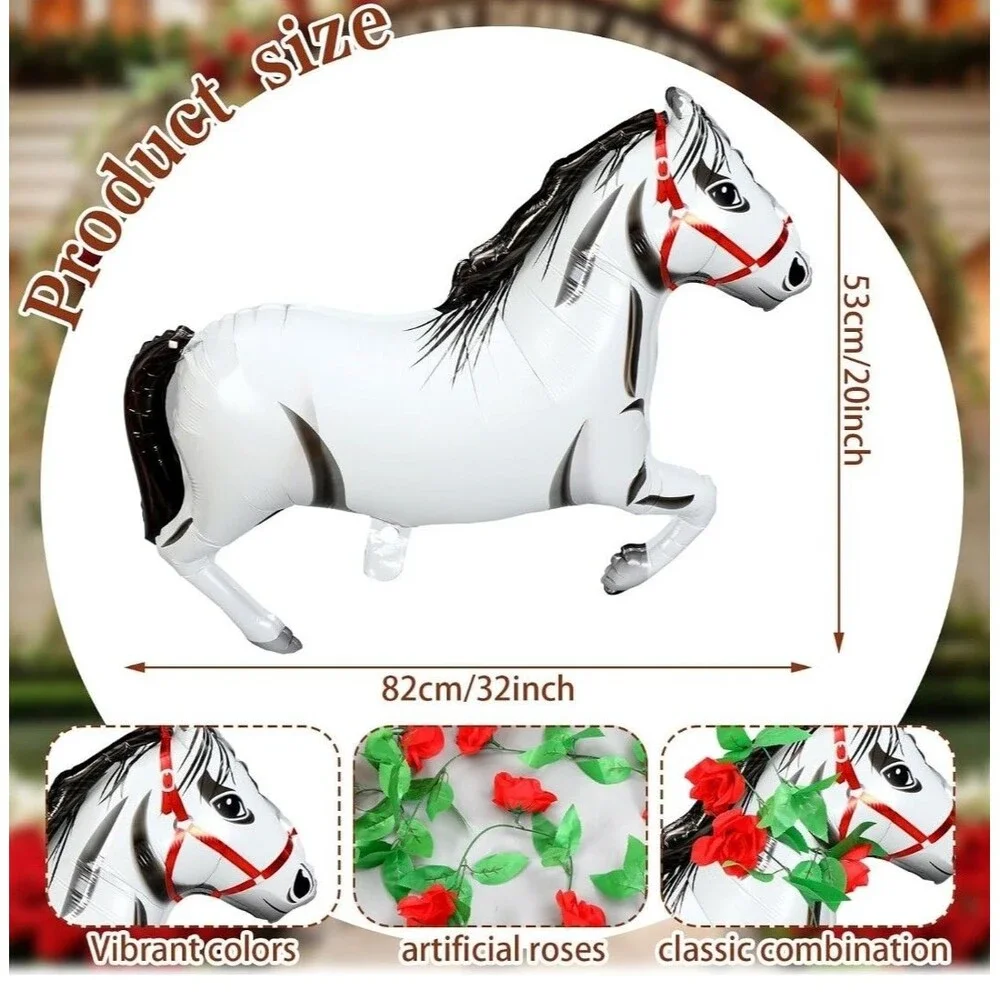 Set Of 8 - 30 Inch Derby Horse Balloons with 52FT Artificial Rose Vines